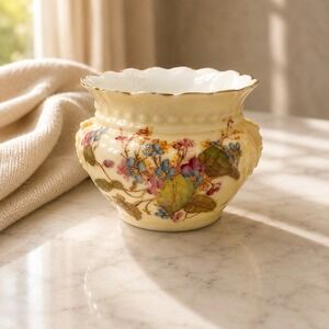 Royal Rudolstadt Bavaria Hand Painted Floral Porcelain Jardiniere Lion Handles